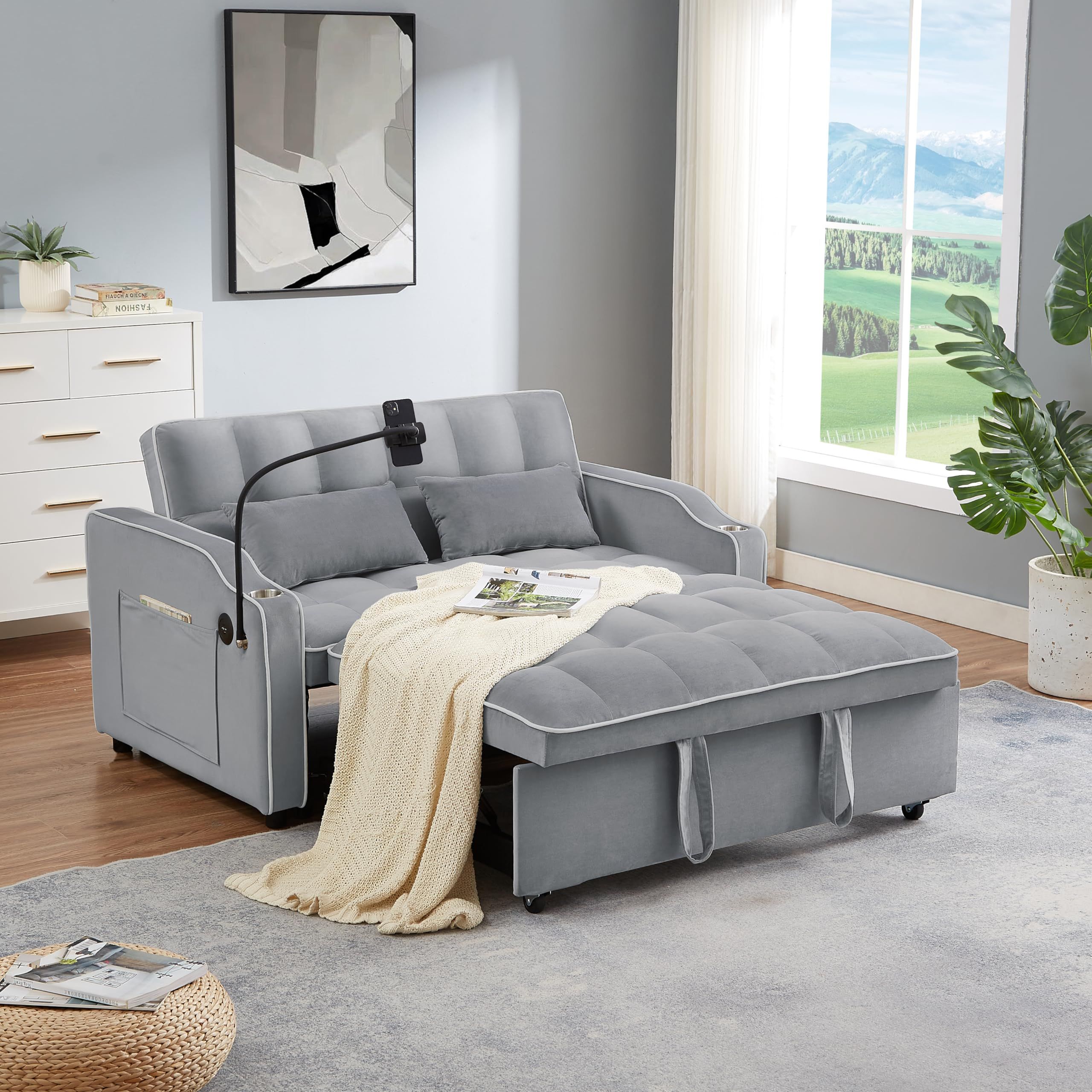 **See Notes**Convertible Sleeper Sofa Bed - 3 In 1 Multi-Function ... regarding Modern Sleeper Sofa With Tufted Back, Usb Port & Convertible Design, Gray