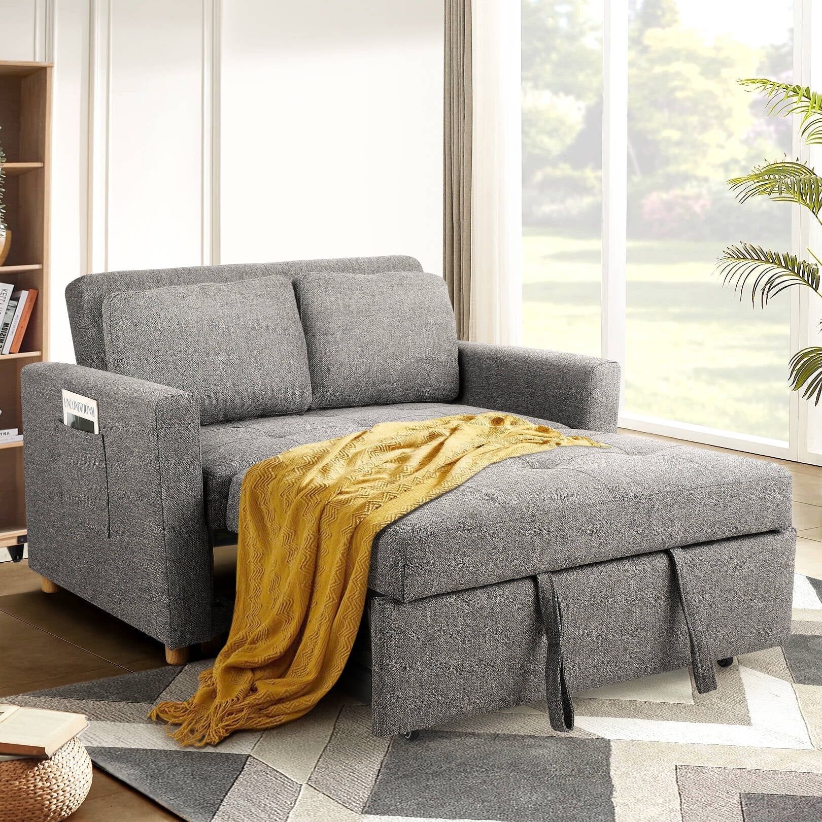 Sejov 2 Seater Pull Out Sofa, Convertible Sleeper With Adjustable ... with regard to Evelina Convertible Sleeper Sofa With Pillows, Gray