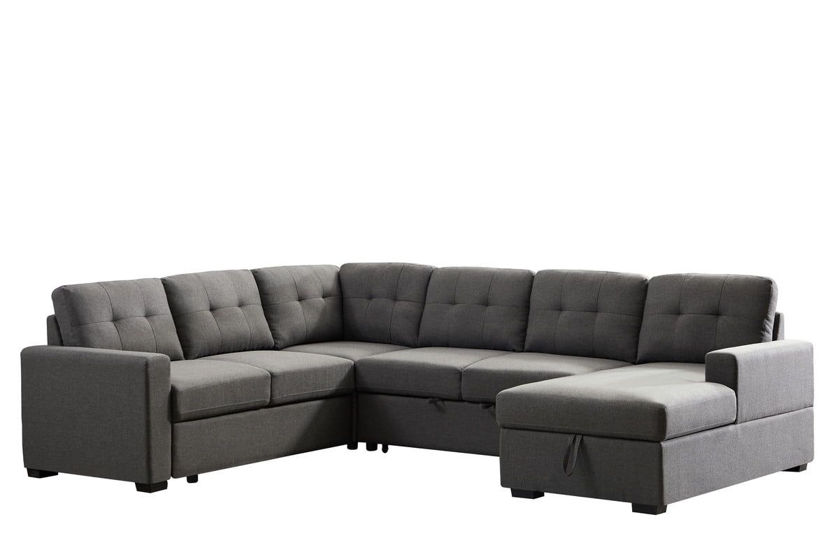 Selene Dark Gray Linen Fabric Sleeper Sectional Sofa With Storage ... within Exploring comfort and functionality in contemporary sofa craftsmanship