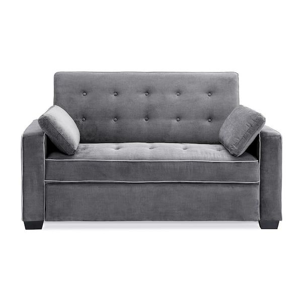 Serta Augustus 38 In. Gray Linen 2-Seater Queen Sleeper Convertible ... intended for Exploring the Design Versatility of Gray and Walnut Square Arm Sofa Beds
