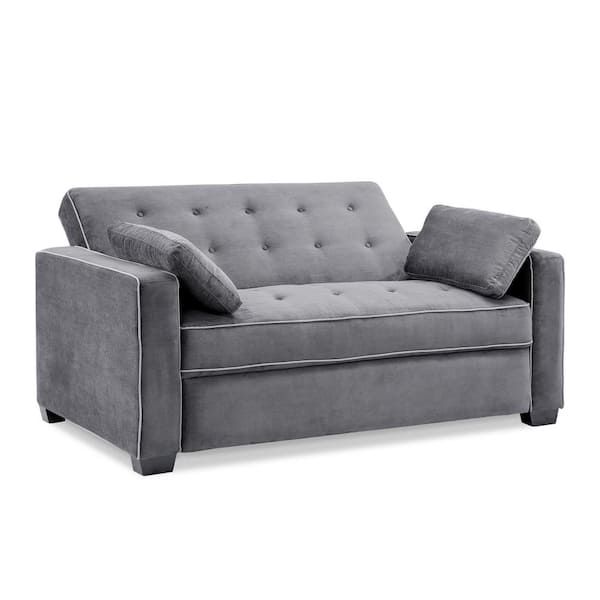 Serta Augustus 73 In. Gray Polyester Queen Size 2-Seat Sofa Bed With ... throughout Sofa Bed With Square Arms, Gray And Walnut