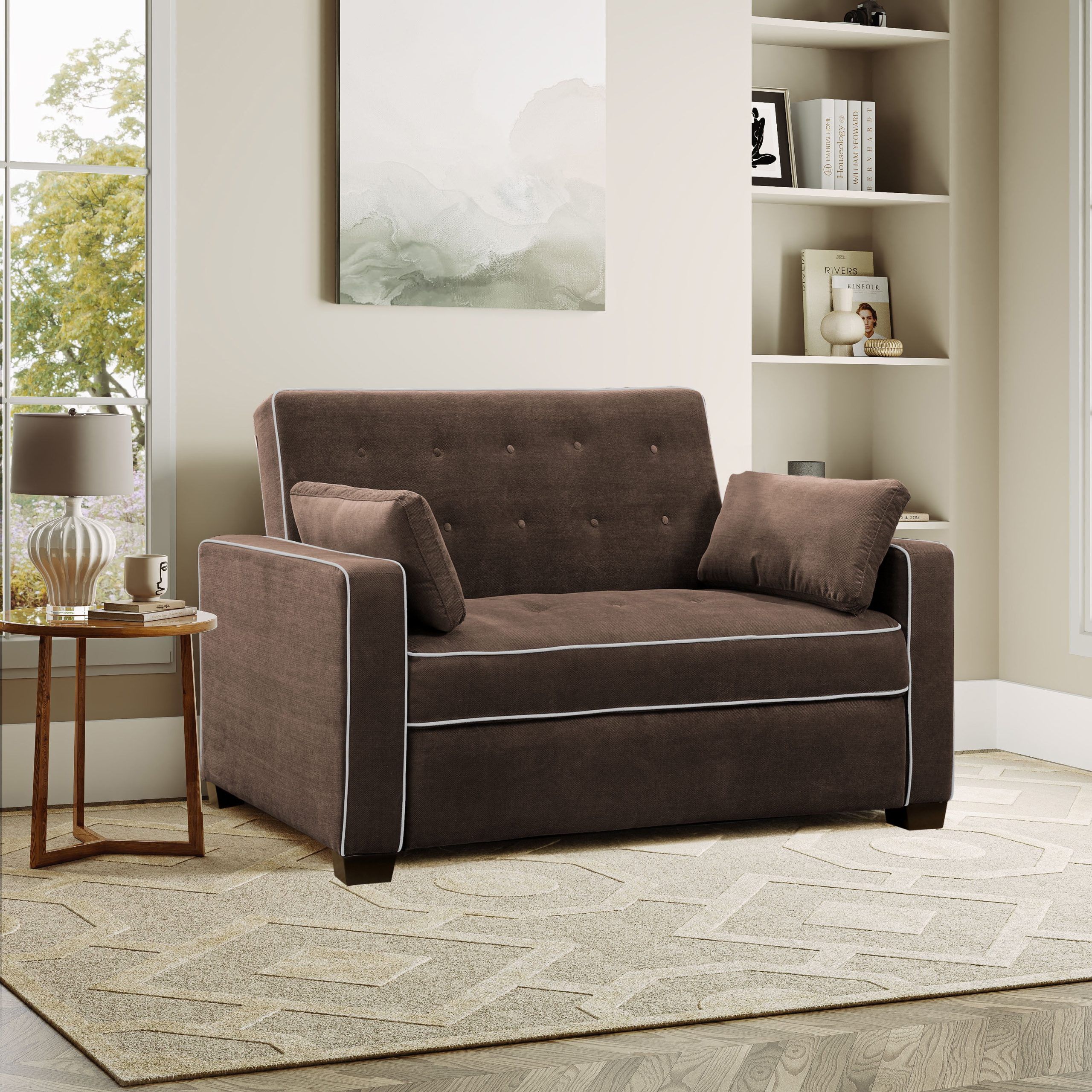 Serta Convertible Loveseat Sofa Couch, Full Size Sleeper, Java Brown ... inside Convertible Sleeper Loveseat In Polyester With Storage & Elegant Arms, Brown