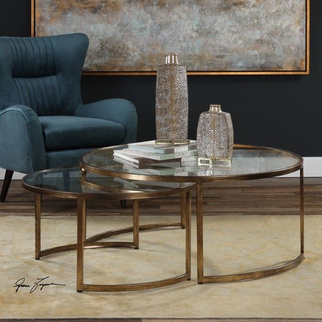 Set Of 2 Bronze Gold Nesting Coffee Tables, Round Large Modern ... throughout Modern Living Room Solutions with Bronze Gold Tables