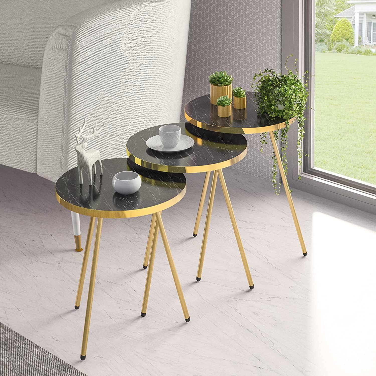 Set Of 3 Nesting Tables - Round Stacking Side Tables, Nightstand For ... with regard to Maximizing functionality with stackable nesting tables in compact living areas