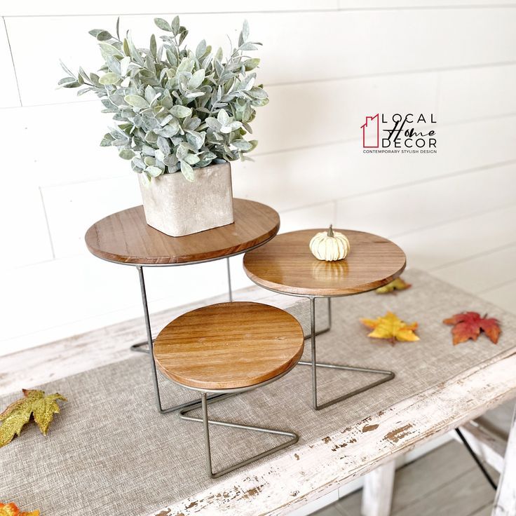 Set Of 3 Round Wire Display Risers With Wood Tops | Coffee Table ... pertaining to Round Wooden Display Risers, 3-Piece Set Round Wire Display Risers, Wood Tops