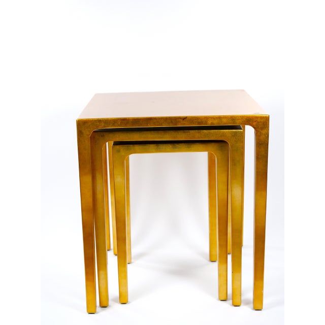 Set Three Mid-Century Modern Lacquered Gold Leaf Nesting Tables | Chairish throughout Understanding the Artistry Behind Gold Lacquer Nesting Tables