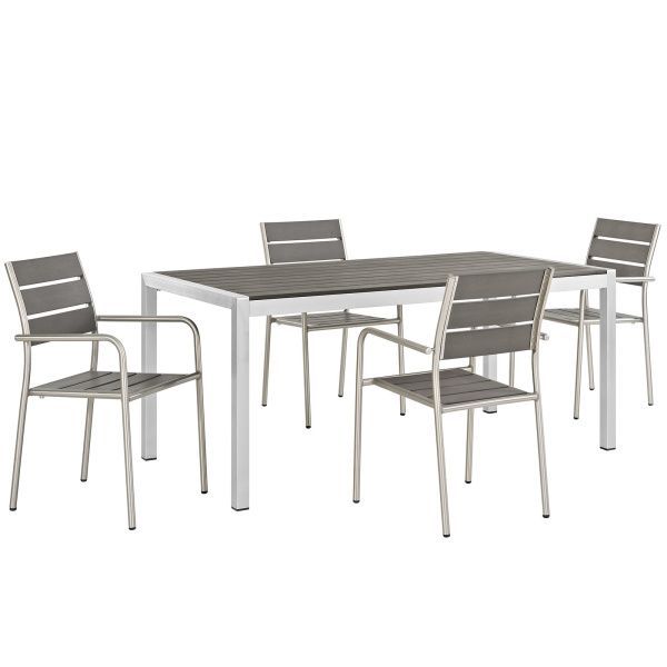 Shore 5 Piece Outdoor Patio Aluminum Dining Set Silver Gray Arm Chairs ... for Maximizing outdoor entertaining with quality dining set considerations