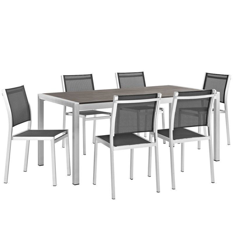 Shore 7 Piece Outdoor Patio Aluminum Dining Set - Silver Black | Dining ... in Care and maintenance tips for preserving your aluminum dining furniture&amp;#039;s longevity