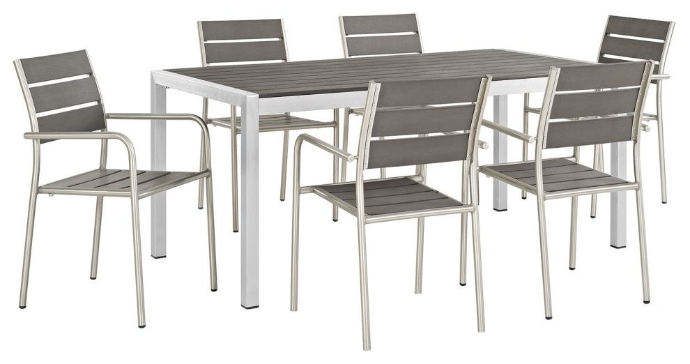Shore 7-Piece Outdoor Patio Aluminum Dining Set - Transitional ... inside Care and maintenance tips for preserving your aluminum dining furniture&amp;#039;s longevity