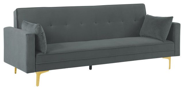 Siena Velvet Convertible Sleeper Sofa With Pillows, Gray - Midcentury ... in Design tips for incorporating the Evelina gray convertible sleeper sofa into your home