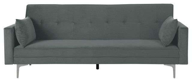 Siena Velvet Convertible Sleeper Sofa With Pillows, Gray - Midcentury ... inside Siena Velvet Convertible Sleeper Sofa With Pillows, Gray