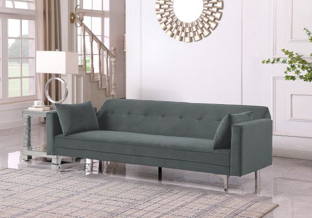 Siena Velvet Convertible Sleeper Sofa With Pillows, Gray - Midcentury ... pertaining to Siena Velvet Convertible Sleeper Sofa With Pillows, Gray