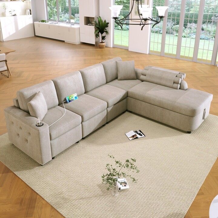 Simplie Fun 109.8"L-Shaped Couch Sectional Sofa With Storage Chaise ... intended for The Evolution of Upholstery Materials in Modern Seating