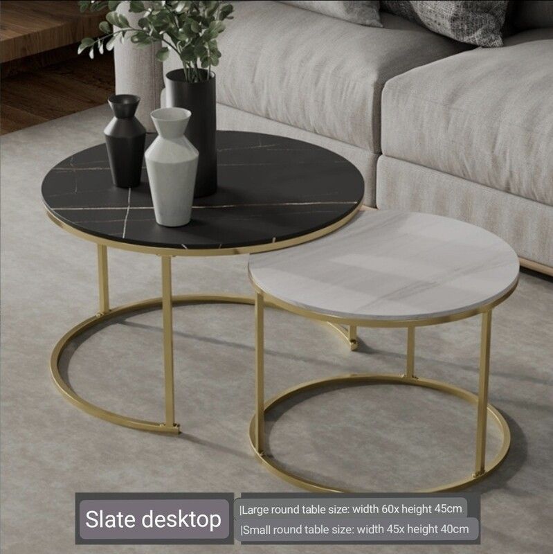 Sintered Stone Nesting Tables Set Ot 2 Dia Large 60Cm Small 45Cm. Large Black & Small White in Butler Heritage Stone Nesting Tables, 2-Piece Set