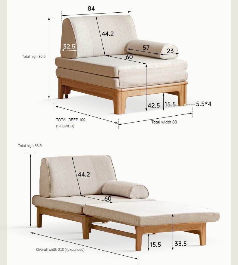 Sitting-Bed Foldable Sofa Oak Solid Wood | Single Seater Sofa, Small ... intended for The Artisan Craftsmanship Behind Oak Solid Wood Foldable Sofa Manufacturing