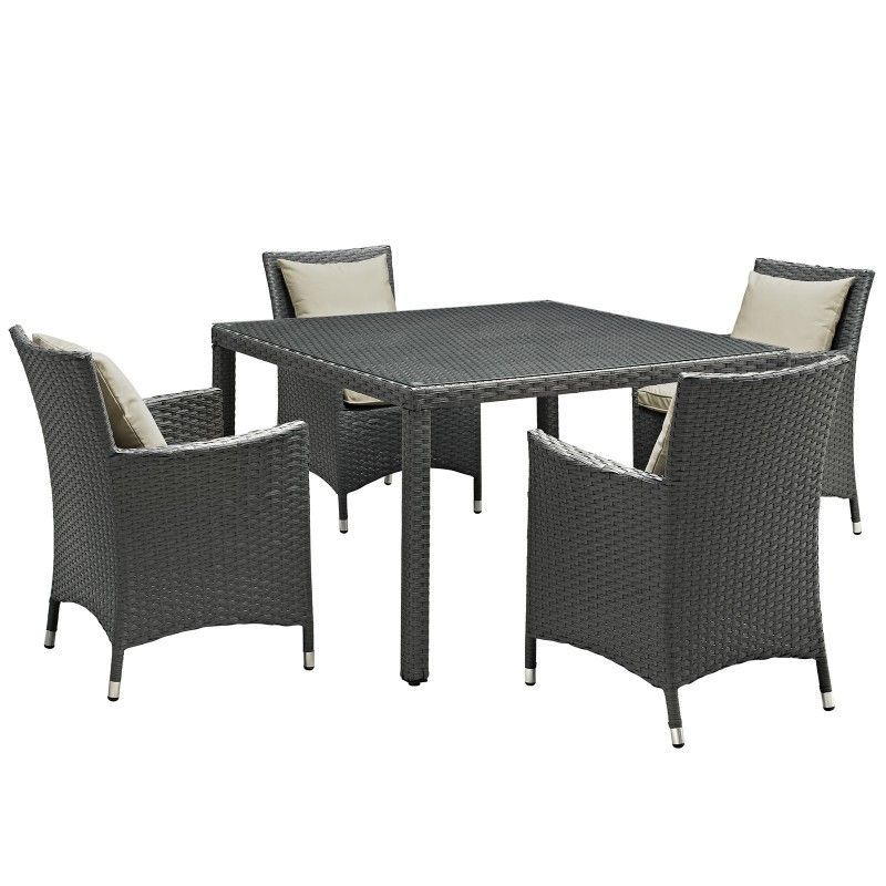 Sojourn 5 Piece Outdoor Patio Sunbrellaâ® Dining Set - Antique Canvas ... regarding Sojourn 9-Piece Outdoor Wicker Rattan Dining Set, Antique Canvas Beige