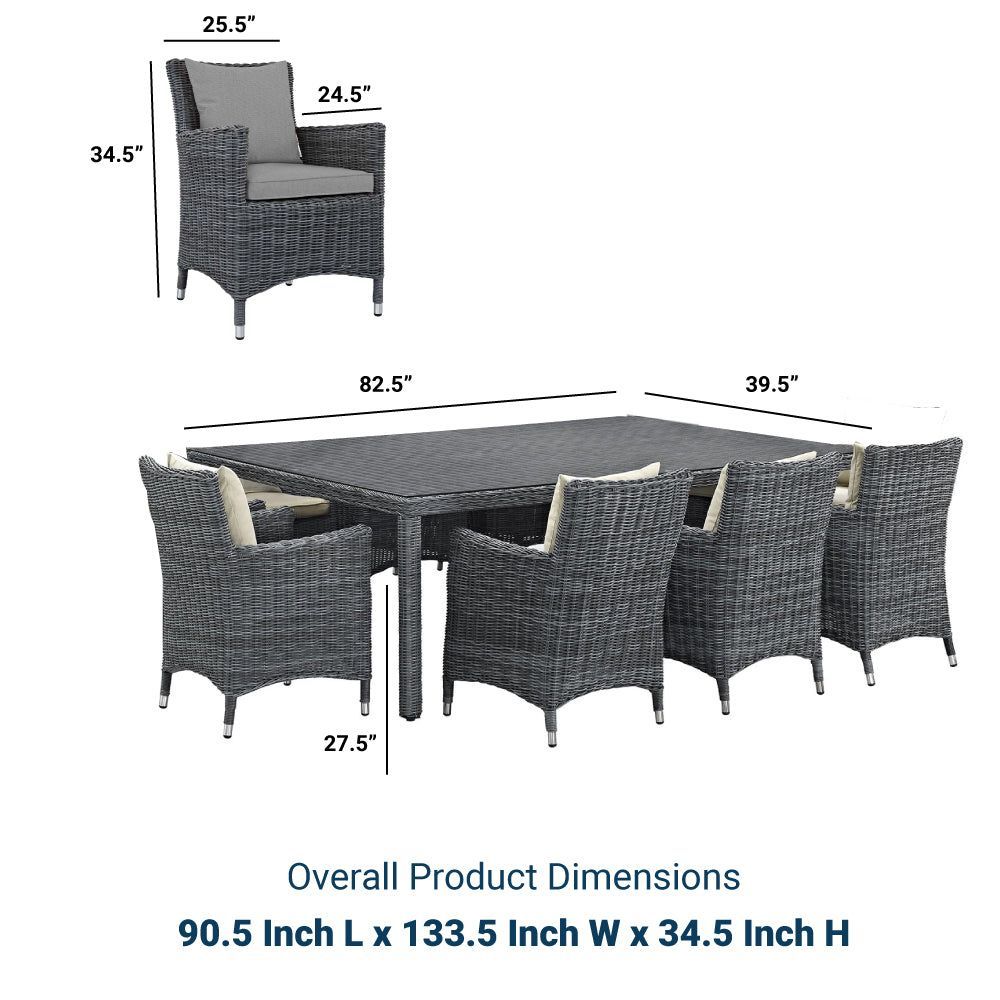 Sojourn 9 Piece 8 Seater Outdoor Patio Sunbrella Dining Set - Glass Top ... with regard to Maximizing small spaces with compact wicker dining solutions