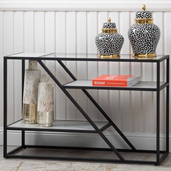 Solano Modern Glass Console Table In Black With Drawer | Furniture In ... regarding Crosley Furniture Sloane Modern Glass & Metal Console Table In Matte Black/Clear