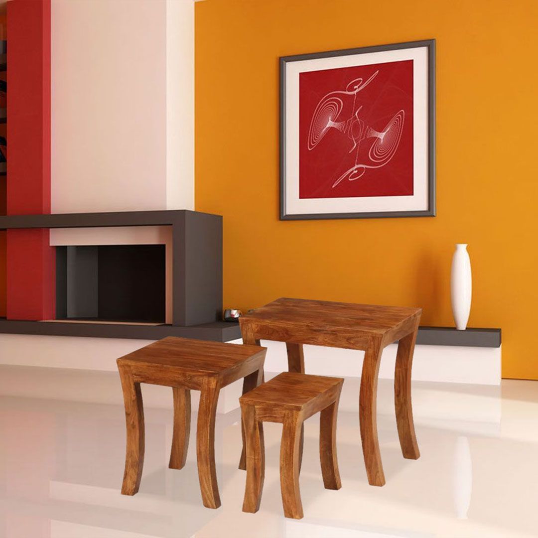 Solid Acacia Wood Nest Of Tables - Set Of 3 Pieces - Craftytales.in inside Understanding the Craftsmanship Behind Solid Acacia Wood Nesting Tables