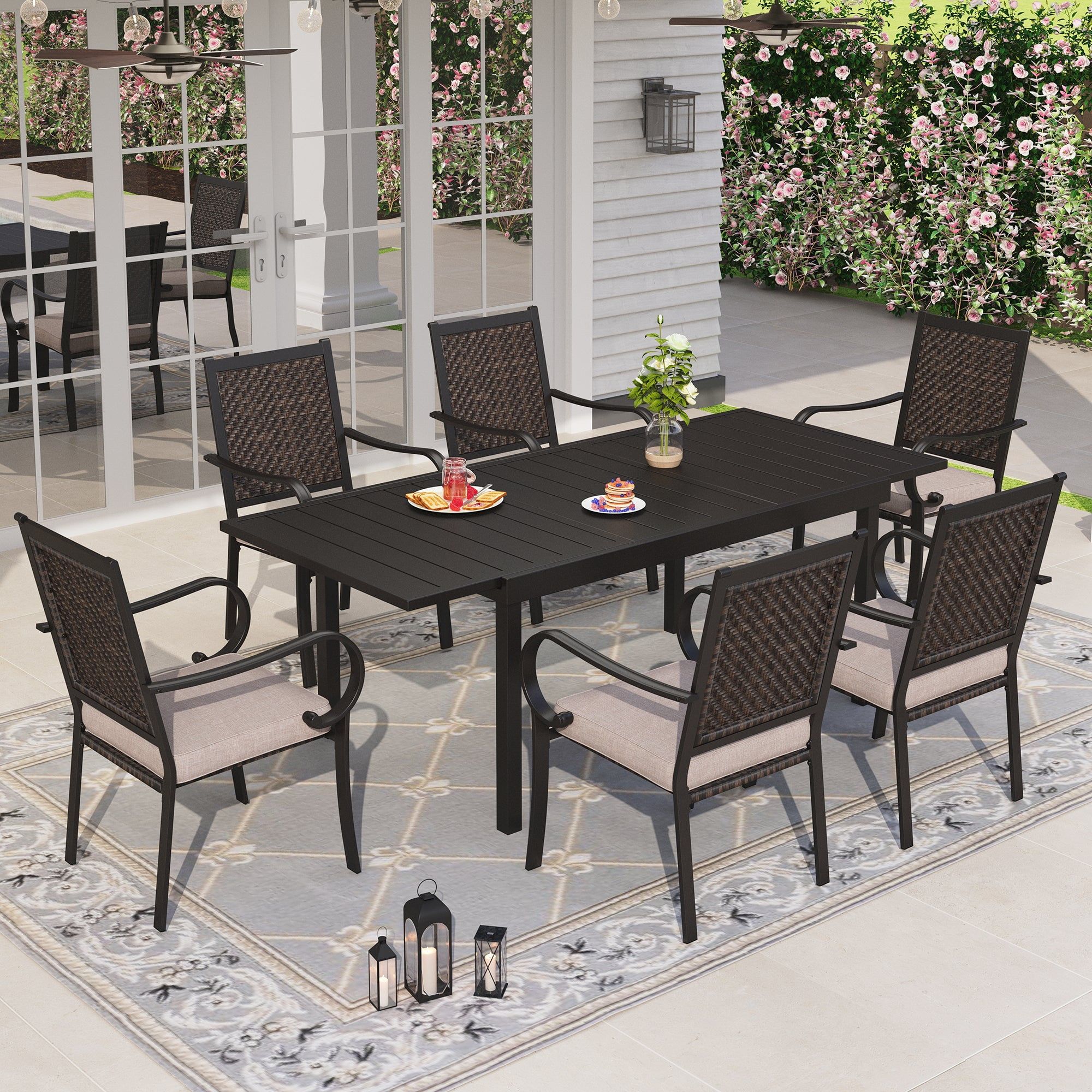 Sophia &amp;amp; William Patio Dining Set, 7-Piece With Wicker Chairs ... within Benway Outdoor Wicker And Aluminum 7 Piece Expandable Dining Set With Cushion