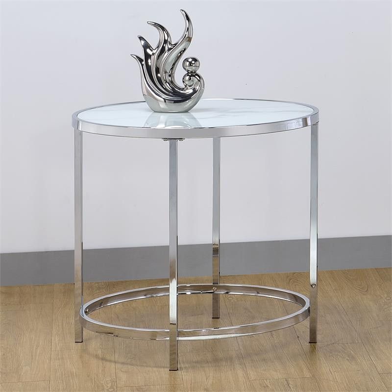 Steve Silver Rayne Faux Marble Top Round End Table - Contemporary ... pertaining to The Artful Integration of White Marble and Chrome in Modern Design