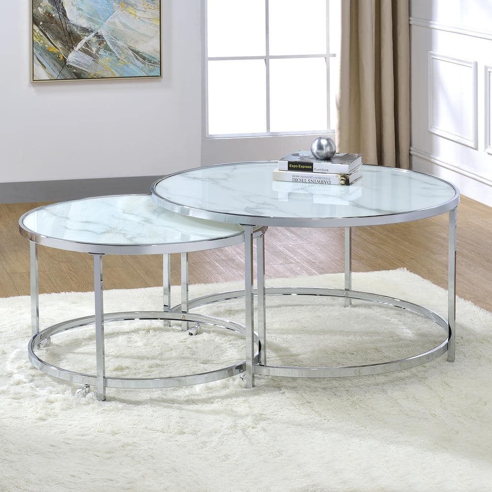 Steve Silver Rayne White Faux Marble Top Nesting Cocktail Tables ... with regard to Rayne Nesting Cocktail Tables - White Marble, Chrome