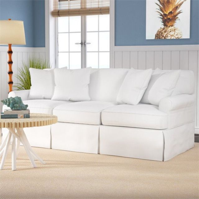 Sunset Trading Horizon T-Cushion Cotton Slipcovered Sofa In Warm White ... regarding Exploring the durability factors in cotton slipcover upholstery