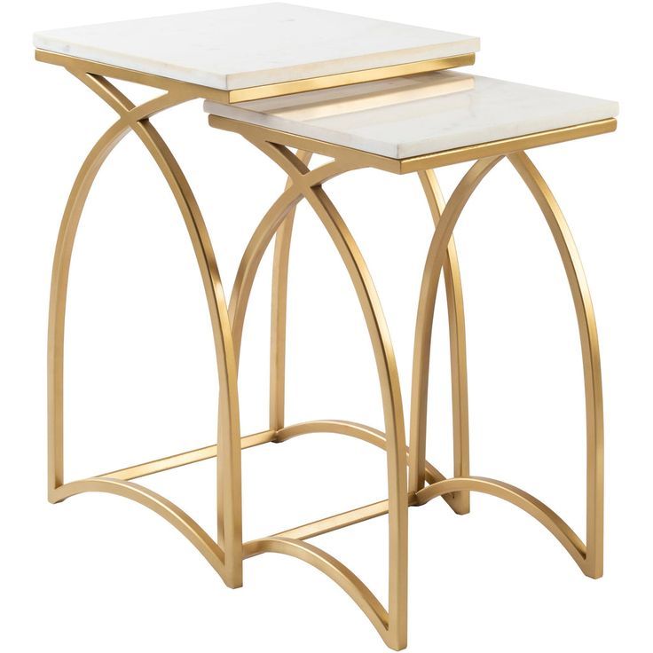 Surya Evana Modern White Marble Top With Gold Metal Base Set Of 2 ... intended for Surya Sauska Sak-001 Nesting Table Set, Gold/Black