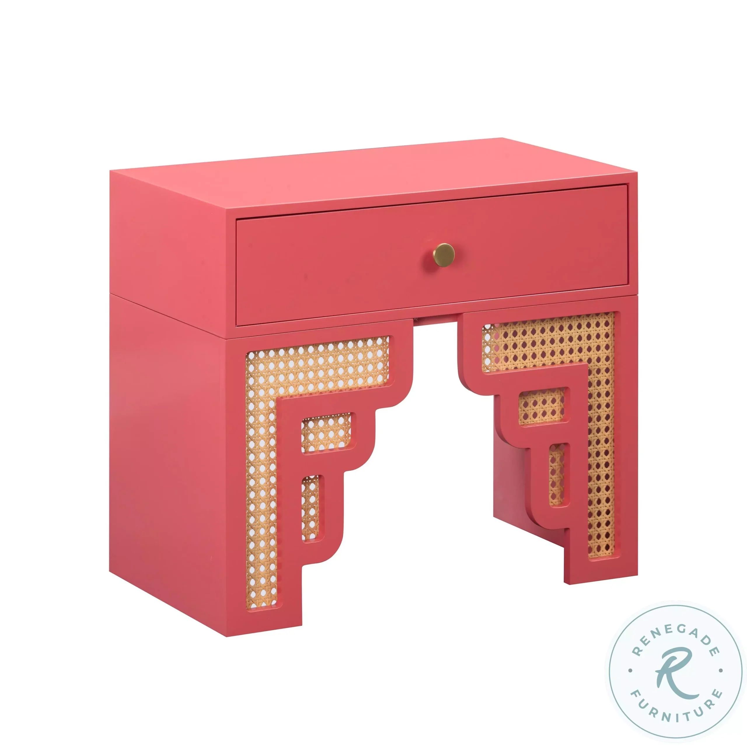 Suzie Coral Pink And Rattan Nightstand From Tov | Coleman Furniture inside The Perfect Blend of Color and Texture The Suzie Coral Pink &amp;amp;amp; Rattan Console Table