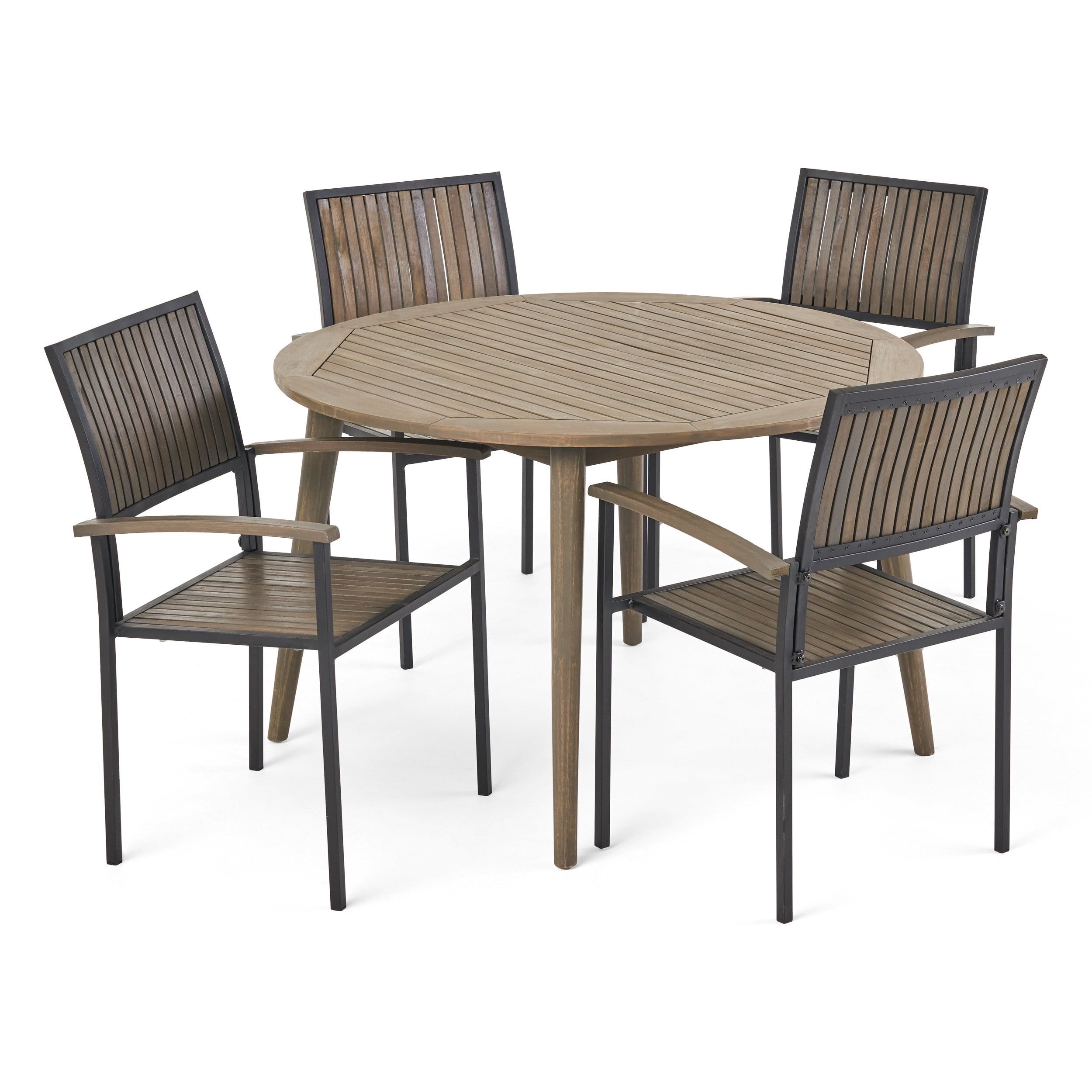 Sylvia Outdoor 4 Seater Acacia Wood Circular Dining Set, Gray - Walmart.com with regard to The Art of Outdoor Entertaining A Guide to Your Acacia Dining Set