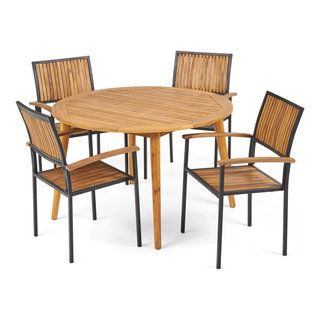 Sylvia Outdoor 4 Seater Acacia Wood Circular Dining Set - Transitional ... with Maximizing Comfort and Style at Your Sylvia Circular Patio Table
