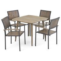 Tabitha Outdoor 4 Seater Acacia Wood Square Dining Set - Transitional ... intended for Sylvia Outdoor 4 Seater Acacia Wood Circular Dining Set, Gray/Black