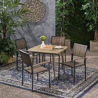 Tabitha Outdoor 4 Seater Acacia Wood Square Dining Set - Transitional ... regarding Sylvia Outdoor 4 Seater Acacia Wood Circular Dining Set, Gray/Black