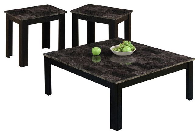 Table Set, 3-Piece Set, Black, Gray, Marble-Look Top - Transitional ... pertaining to Elevate Your Dining Space with a Chic 3-Piece Black and Gray Table Set