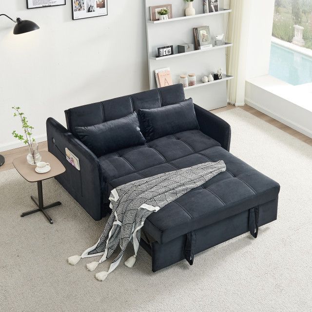 Tateus 55.5" Twins Pull Out Sofa Bed Velvet For Small Room Black ... within Designing Cozy Sleeping Solutions That Don't Compromise on Style