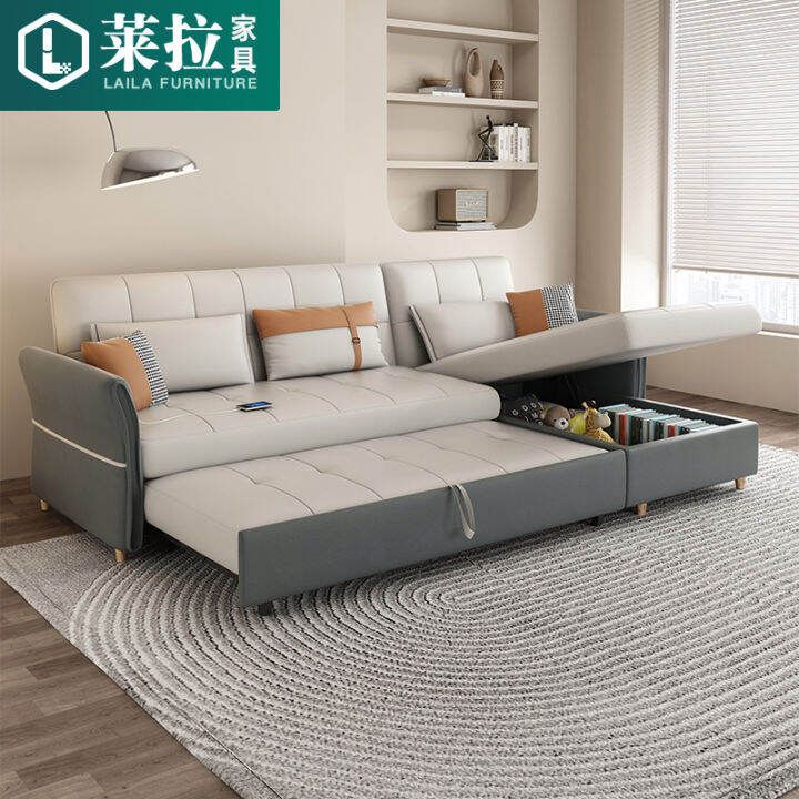 Technology Cloth Sofa Bed Foldable Pull Dual-Use Multi-Functional ... throughout Technology Cloth Sofa Bed, Technical Fabric Milky White 38.1Х37Х27"