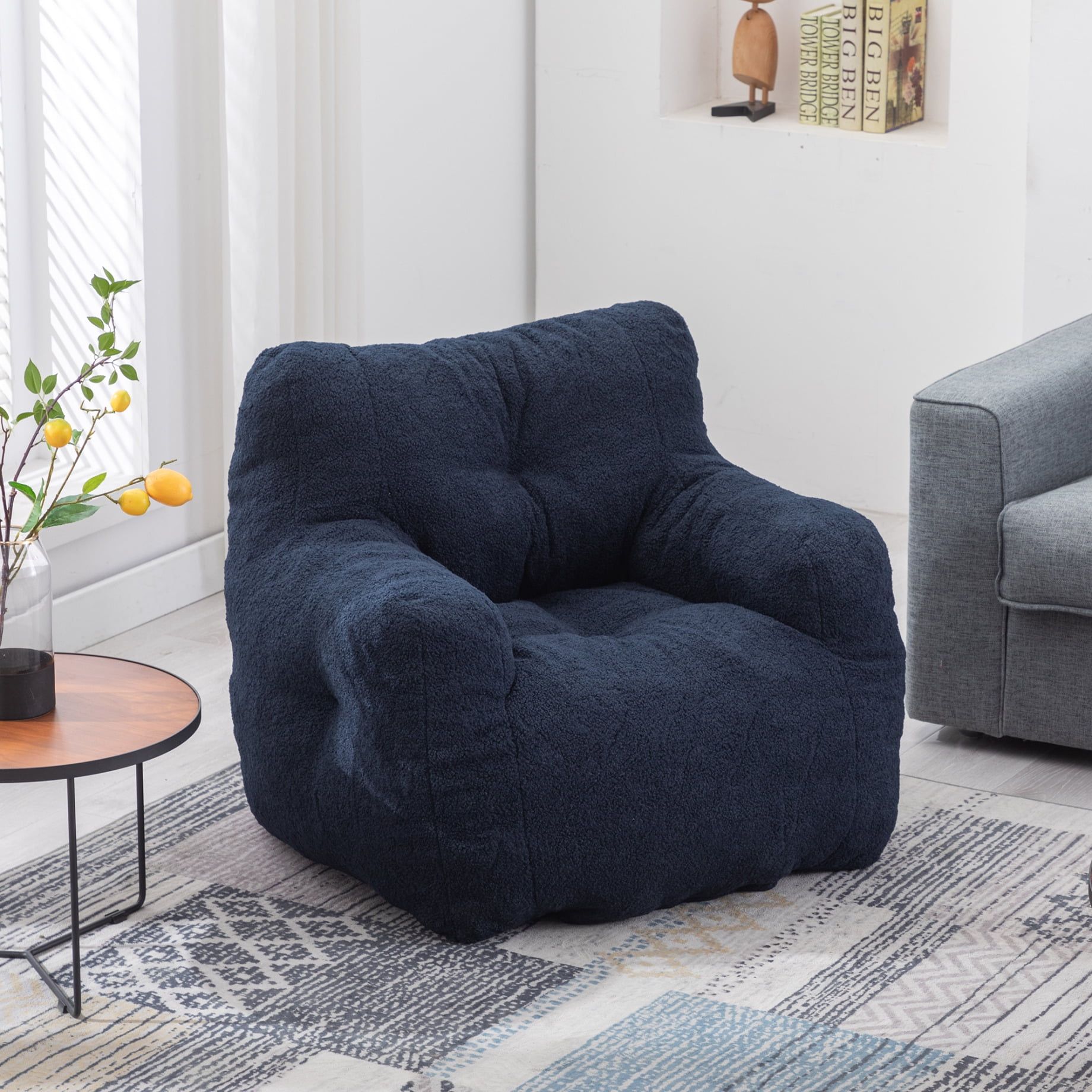 Teddy Fabric Tufted Bean Bag Chair, Bean Bag Sofa Chair With Armrests ... regarding How Bean Bag Chairs with Armrests Can Transform Your Living Space