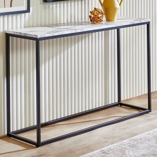 Temple & Webster Boras Faux Marble Console Table with Bellevue Weif43911 52"L Faux-Marble Topped Console/Sofa Table - Marble / Walnut