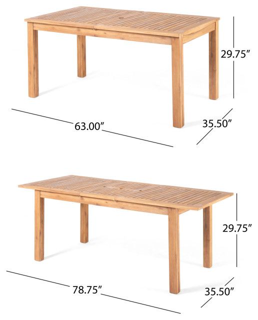 Teresa Outdoor 6-Seater Acacia Wood Expandable Dining Set ... inside Teresa Outdoor 6-Seater Acacia Wood Expandable Dining Set, Sandblast Natural Stain/Beige