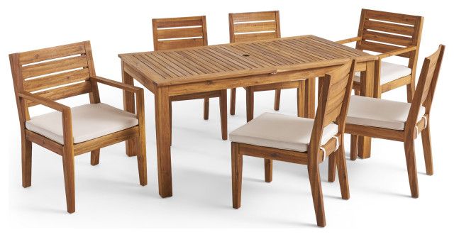Teresa Outdoor 6-Seater Acacia Wood Expandable Dining Set ... pertaining to Gdf Studio Kemp Outdoor 6-Seat Wood Dining Set, Sandblast Natural Stained/Beige