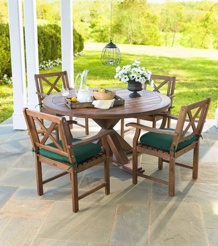 The 15 Best Collection Of Eucalyptus Round Dining Sets with 7-Piece Eucalyptus Round Lazy Susan Dining Set With 6 Stacking Wicker Armchairs