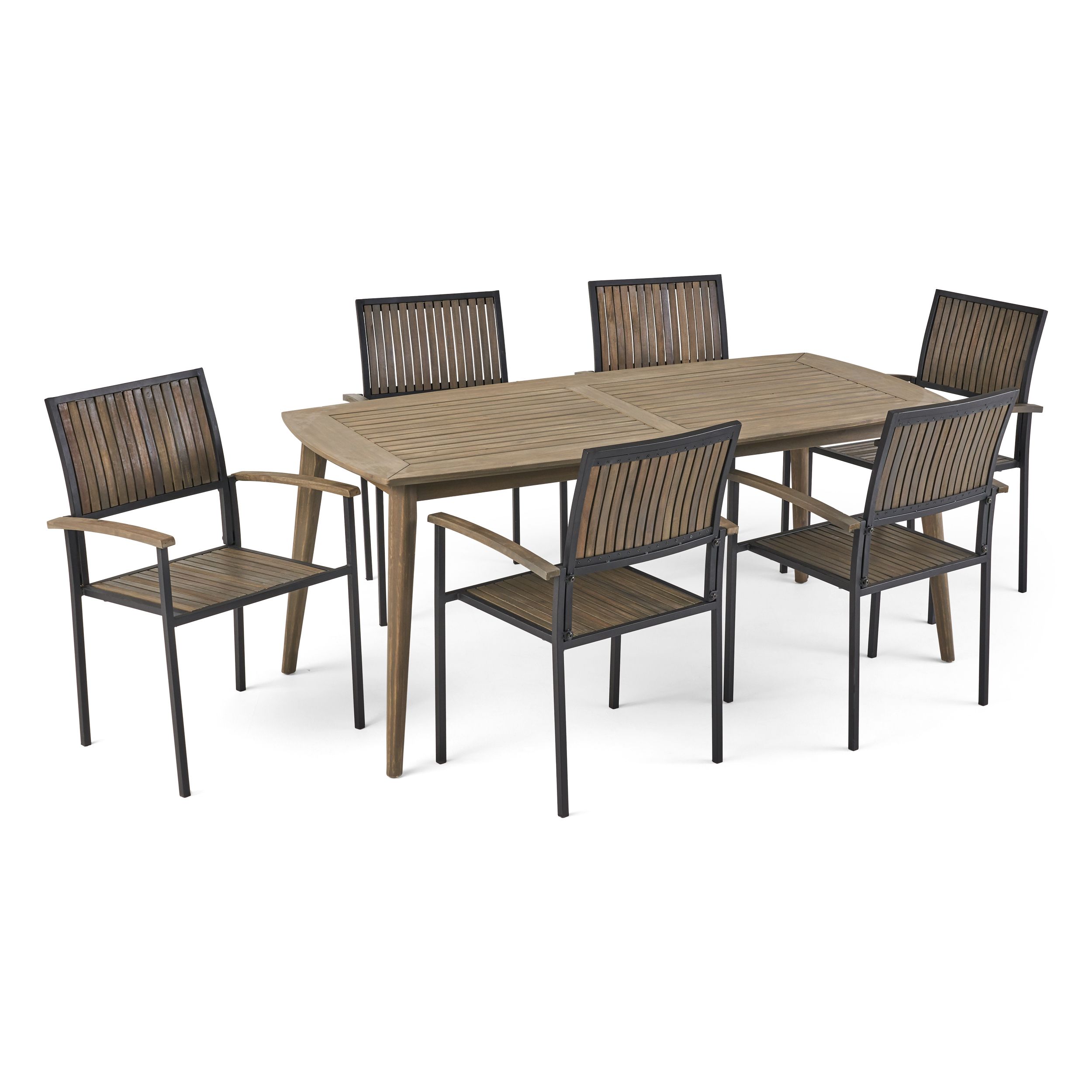 Theresa Outdoor 6 Seater Acacia Wood Dining Set, Gray Finish - Walmart.com inside Teresa Outdoor 6-Seater Acacia Wood Expandable Dining Set, Sandblast Natural Stain/Beige