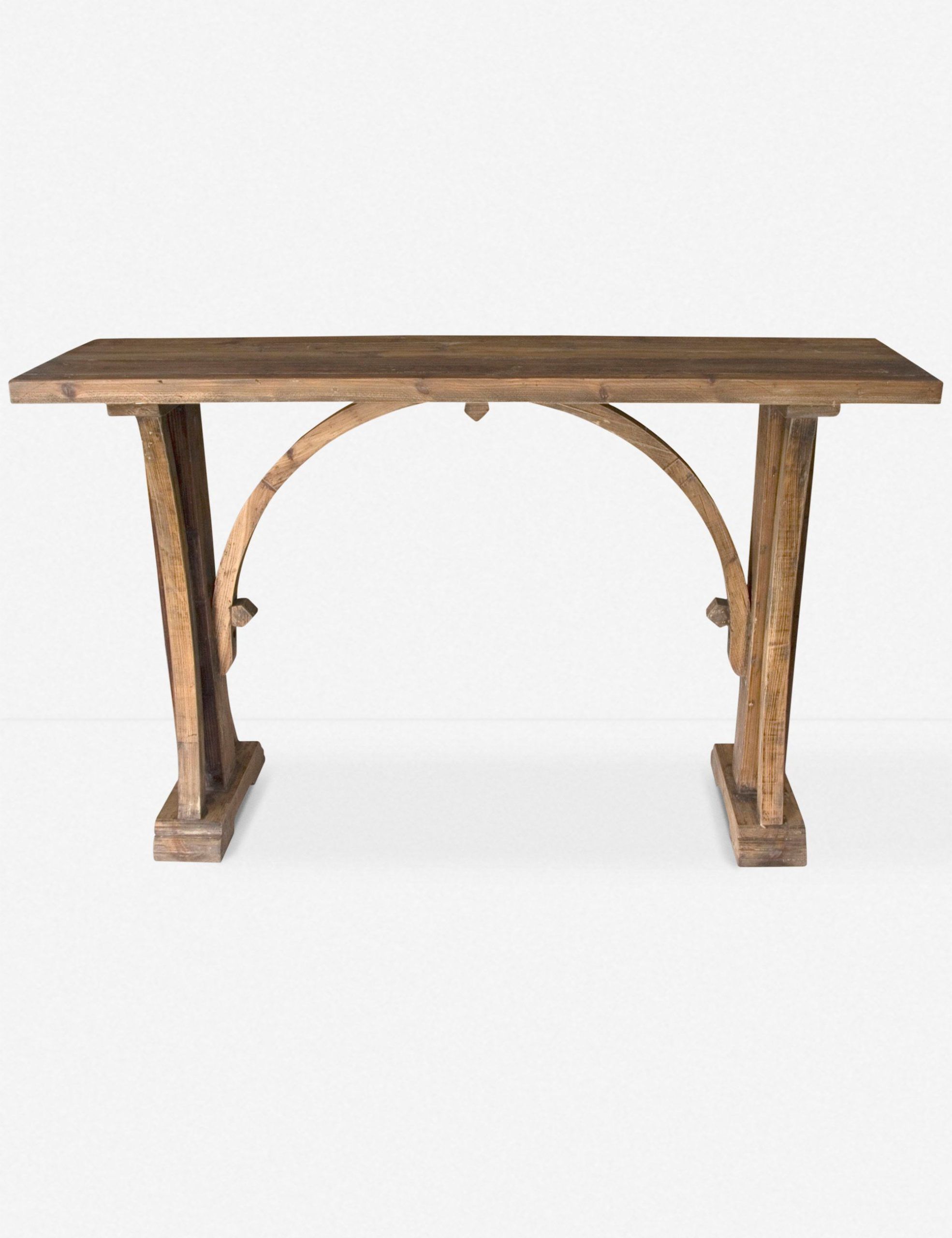This Unique Console Table Features A Distinctive Arch Under Its Flat ... pertaining to Unique Console Table, Arched Bottom Edge And Scrolled Details, Distressed White