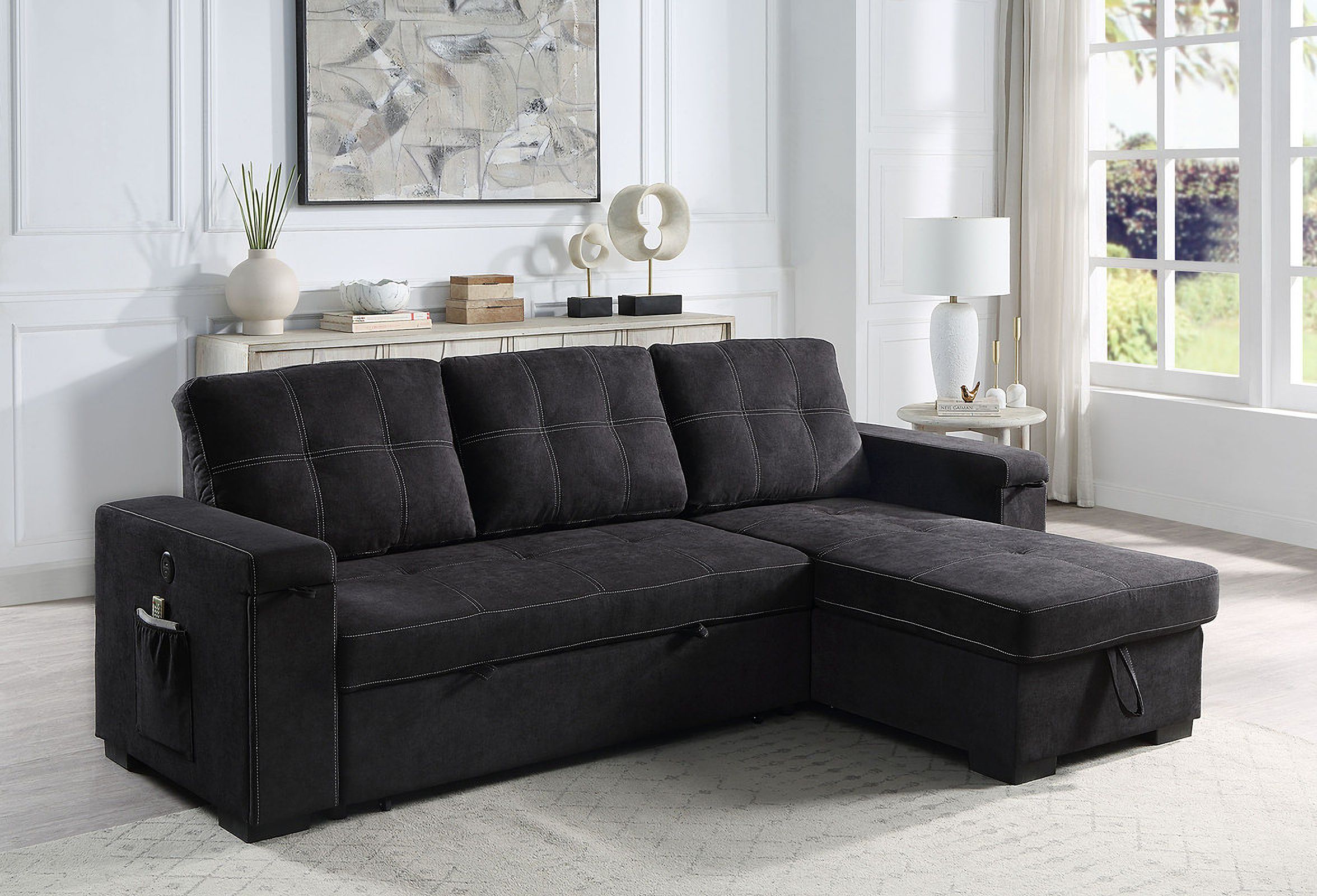Toby 95 Inch Woven Fabric Reversible Sleeper Sectional Sofa With ... intended for Storage solutions integrated into modern sofa craftsmanship