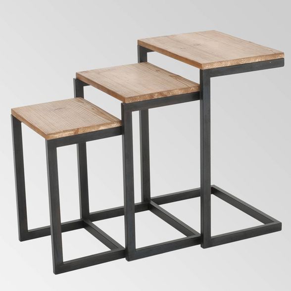 Tohono Nesting Tables Antique Firwood (Set Of 3) - Christopher Knight ... regarding Gdf Studio Kacha Modern Industrial Firwood Nesting Tables (Set Of 3)