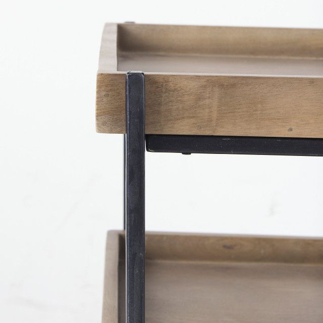 Trey Iii Medium Brown Solid Wood W/Black Iron Frame 3-Tiered Square ... intended for Integrating Clapp IV Nesting Tables into Your Home Decor