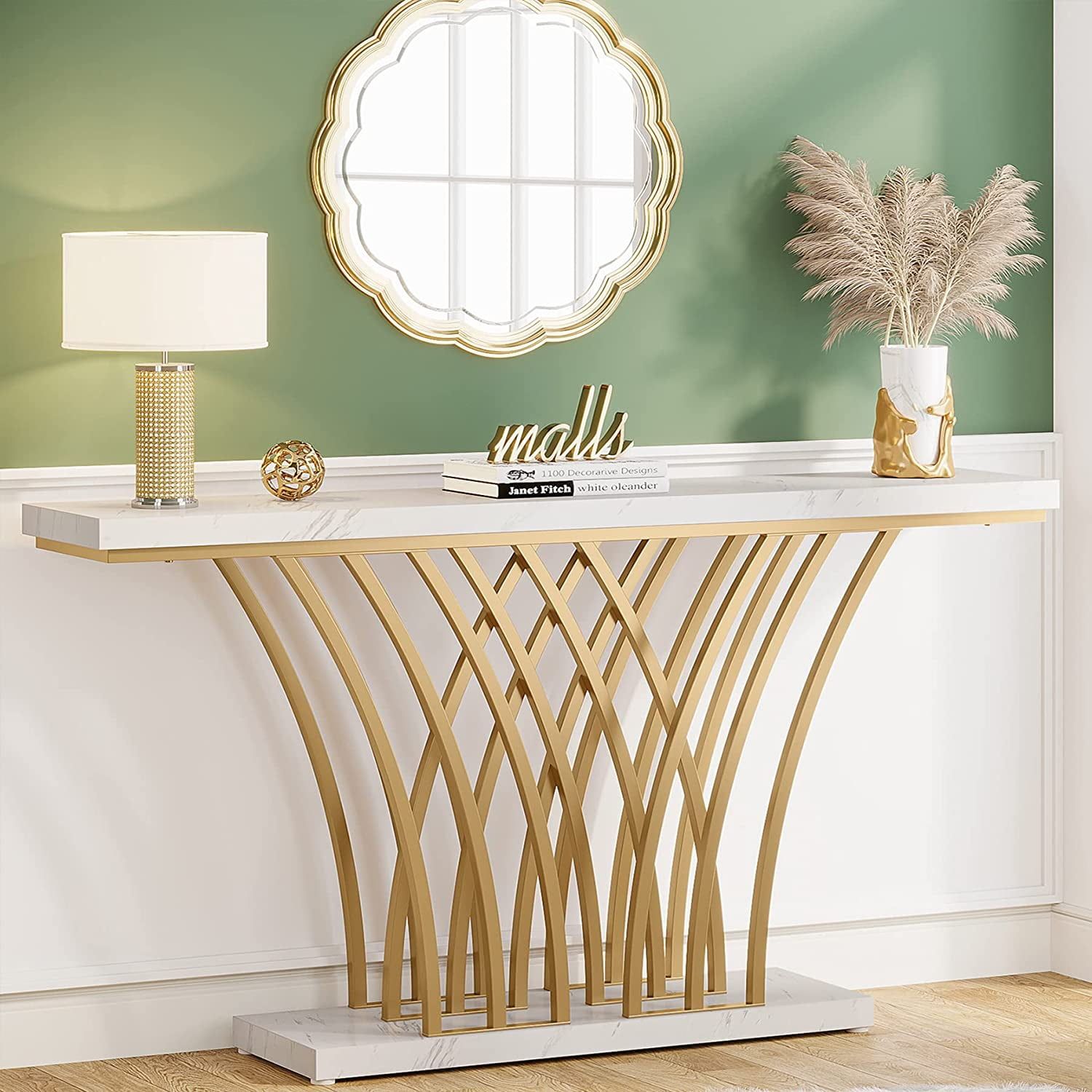 Tribesigns 59'' Gold Console Table, Modern Entryway Table With Metal ... with Elmore Console Table, Gold