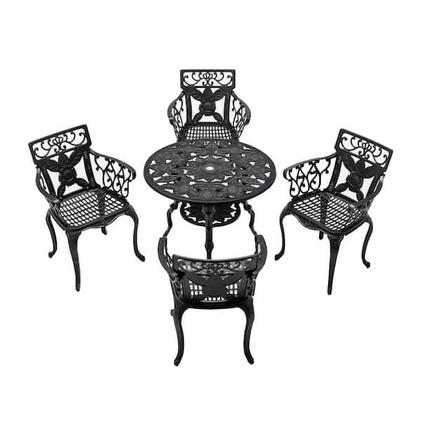 Tunearary 5-Piece Aluminum Black Patio Furniture Outdoor Dining Chairs ... regarding 5-Piece French Quarter Outdoor Dining Set, Black Steel