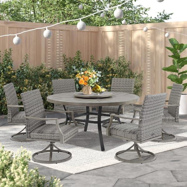 Ulax Furniture 7-Piece Wicker Outdoor Dining Set, Swivel Dining Chairs ... inside Designing Comfortable Conversations with Stackable Wicker Armchairs