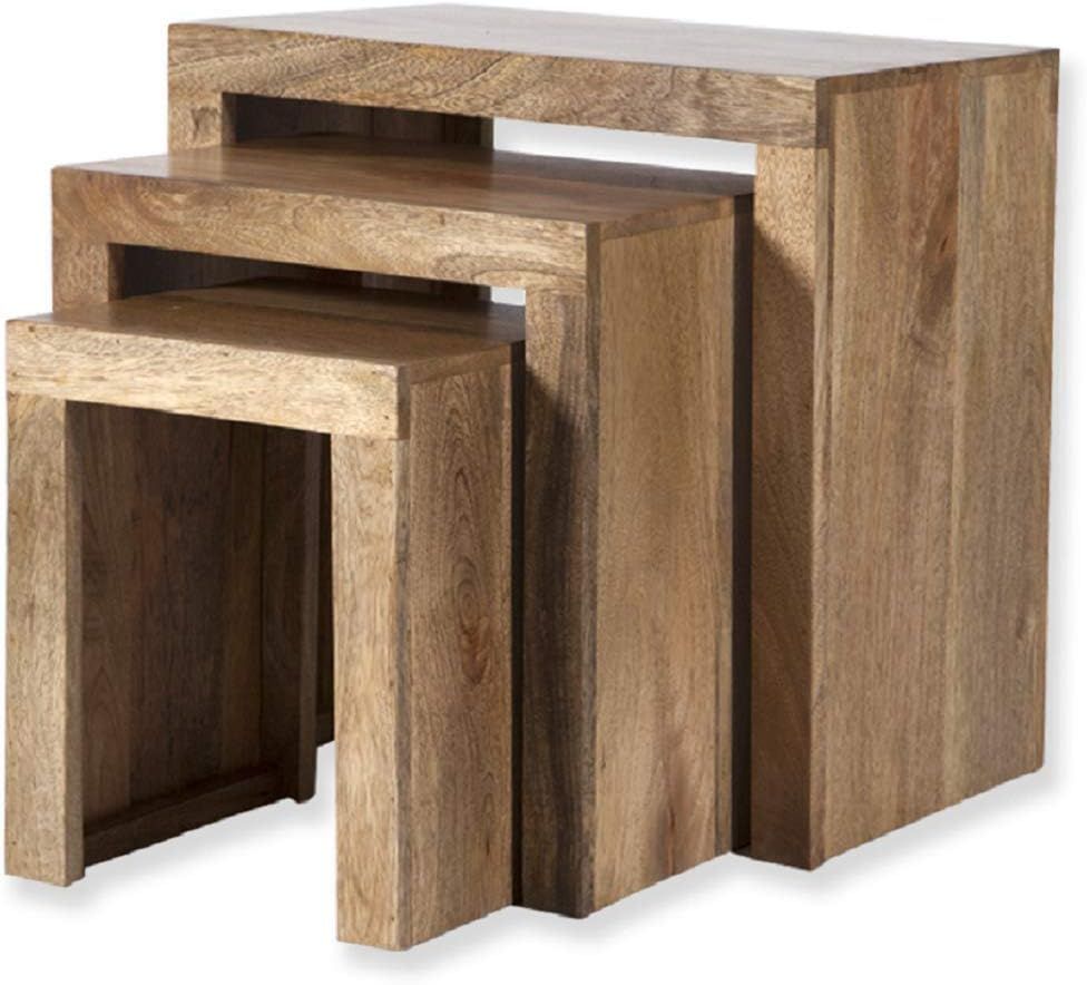 Ultimate Premium Products Solid Nesting Table Set Of 3- Walnut Mid ... inside Pebble Side Table Set, Natural Wood